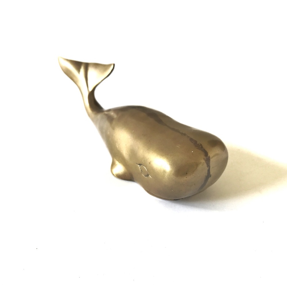 SOLD Vintage Solid Brass Large Whale Paperweight - Picture 3 of 6